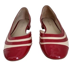 Mellow Yellow Red Tan Girlali Patent Leather d'Orsay Flats Size 37 6-6.5